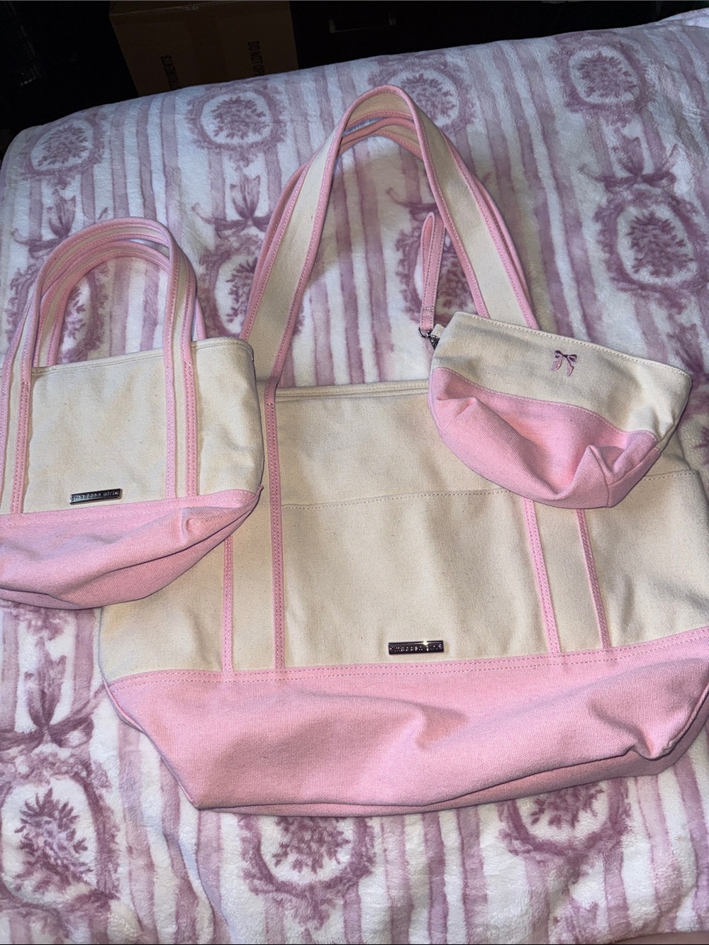 Madden Girl pink canvas tote set